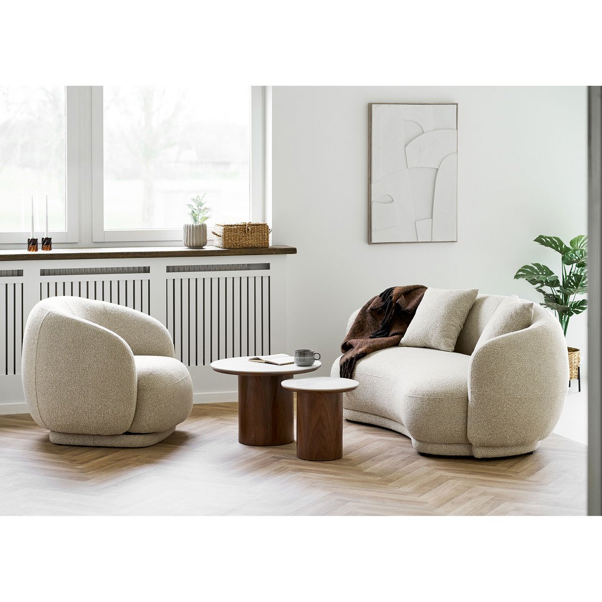 Noli Coffee table, ceramic table top/ash veneer, white/dark brown, ø60x42 cm