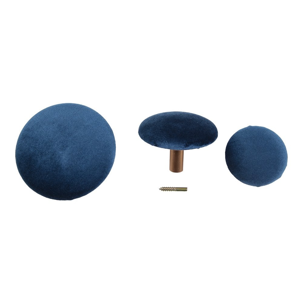 Giza Knobs - Velvet, Blue/Brass - Set of 3