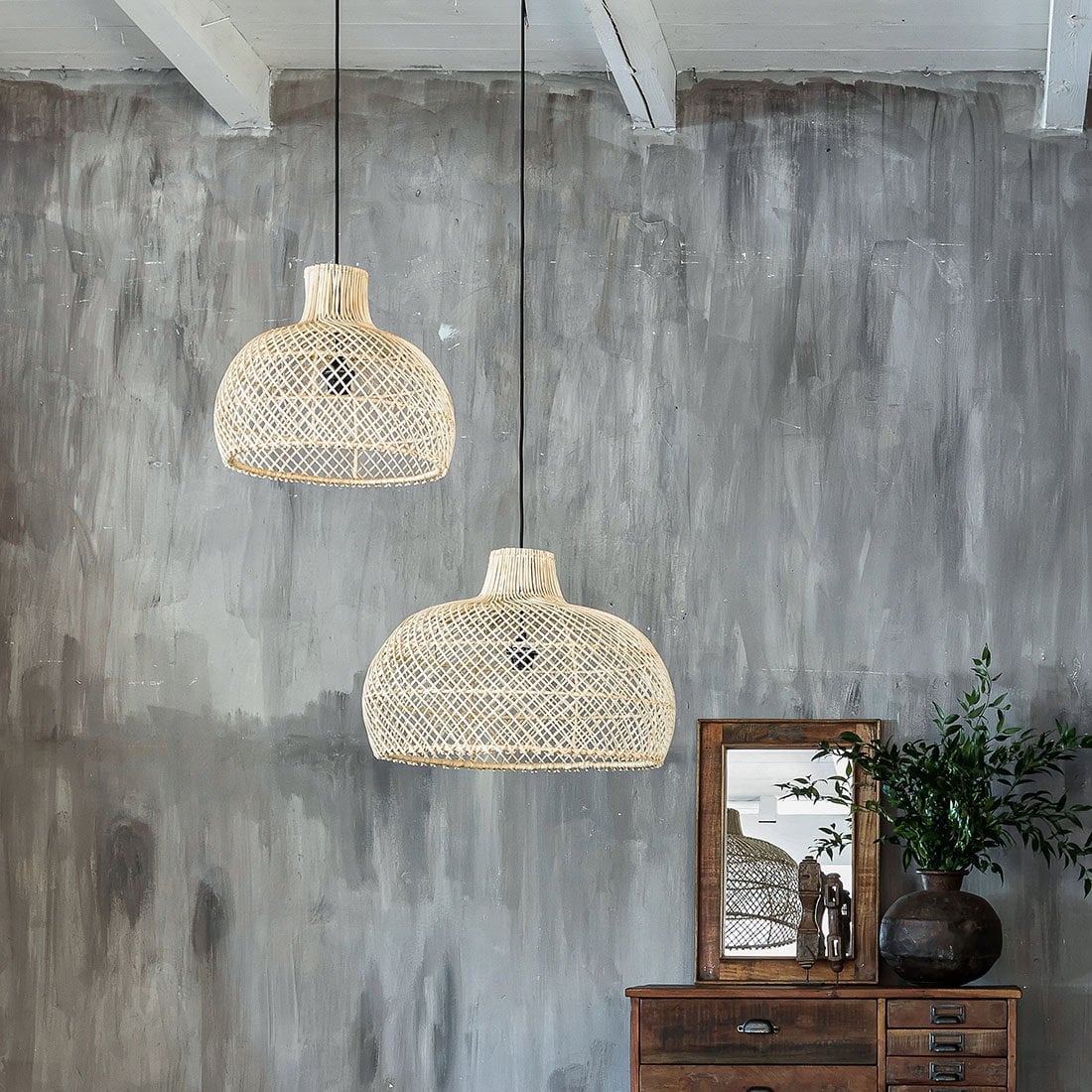 Rattan Pendant Light Woven Hanging Lamp - Natural Small