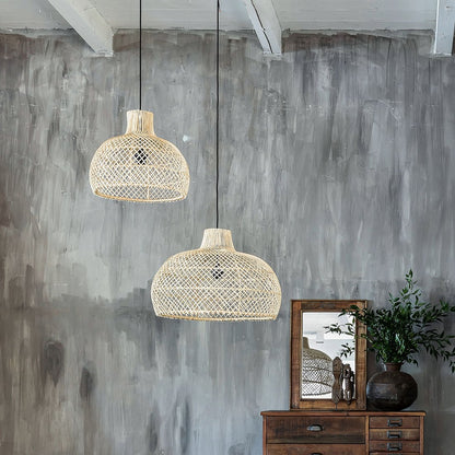 Rattan Pendant Light Woven Hanging Lamp - Natural Small