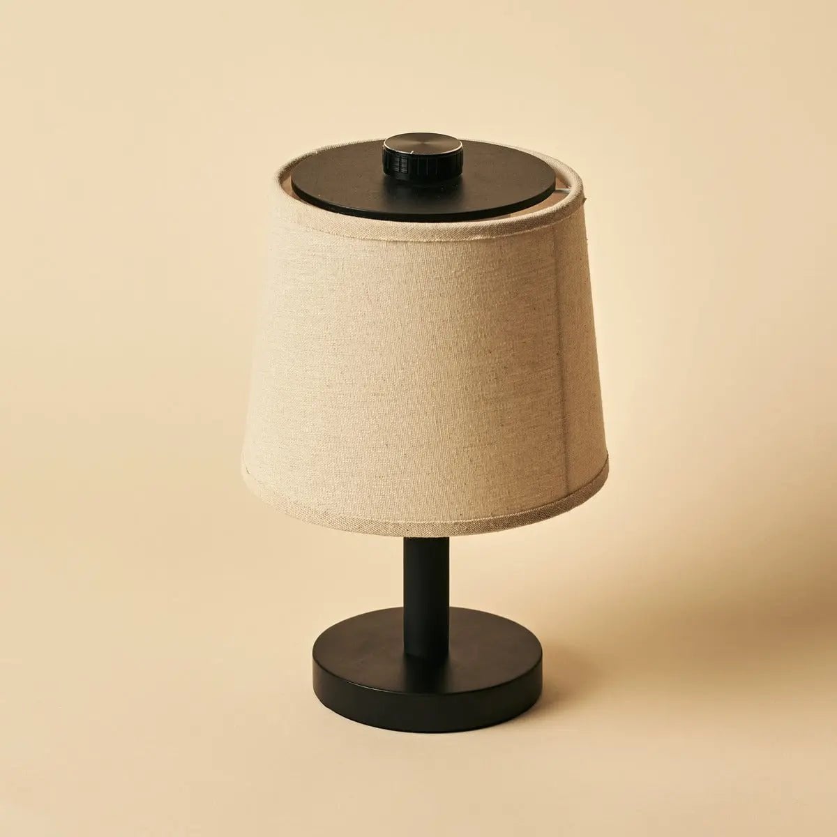 Black Wooden Table Lamp - Cordless Rechargeable Linen Shade