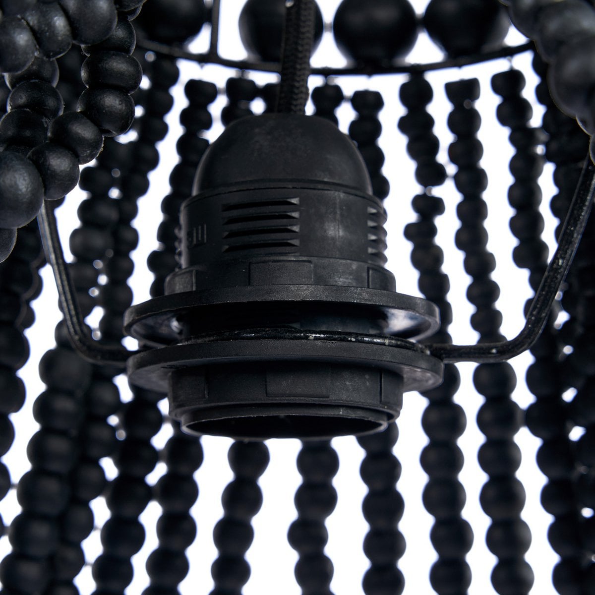 Wood Bead Chandelier - Black Teardrop Ceiling Light - Medium