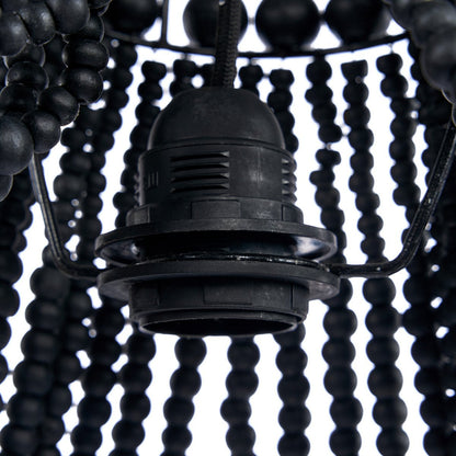 Wood Bead Chandelier - Black Teardrop Ceiling Light - Medium