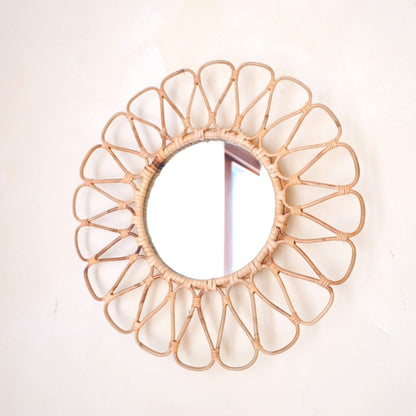 Rattan Wall Mirror - Round Boho Decorative Mirror Handmade 38 cm