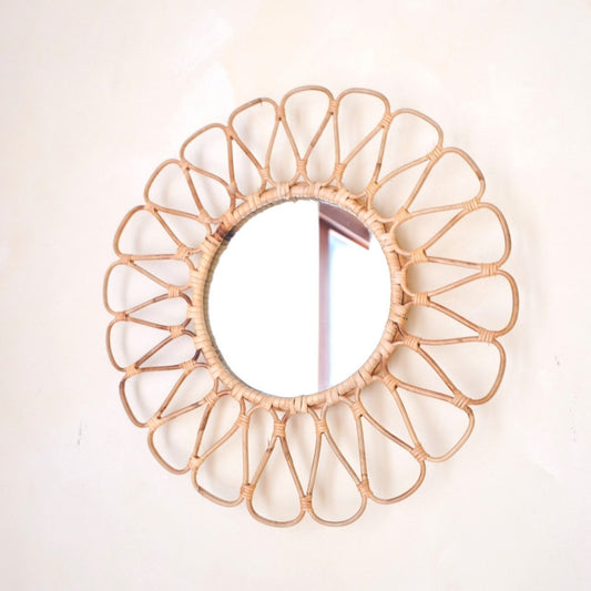 Small Rattan Mirror 38 cm Handmade Boho Wall Mirror DANAU Wall Decoration Round Mirror Decorative Mirror