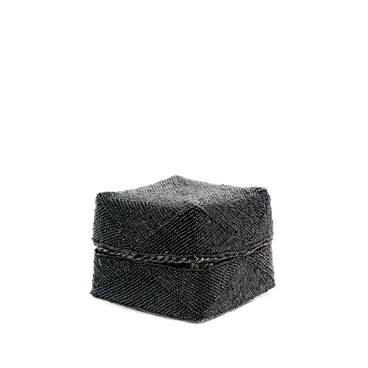 Beaded Storage Basket - Small Black Decorative Basket
