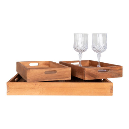 Teak Wood Serving Trays - Natural Faro Tray Set of 3
