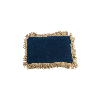 Raffia Cushion Cover - Blue Natural Fringe, 30x50cm