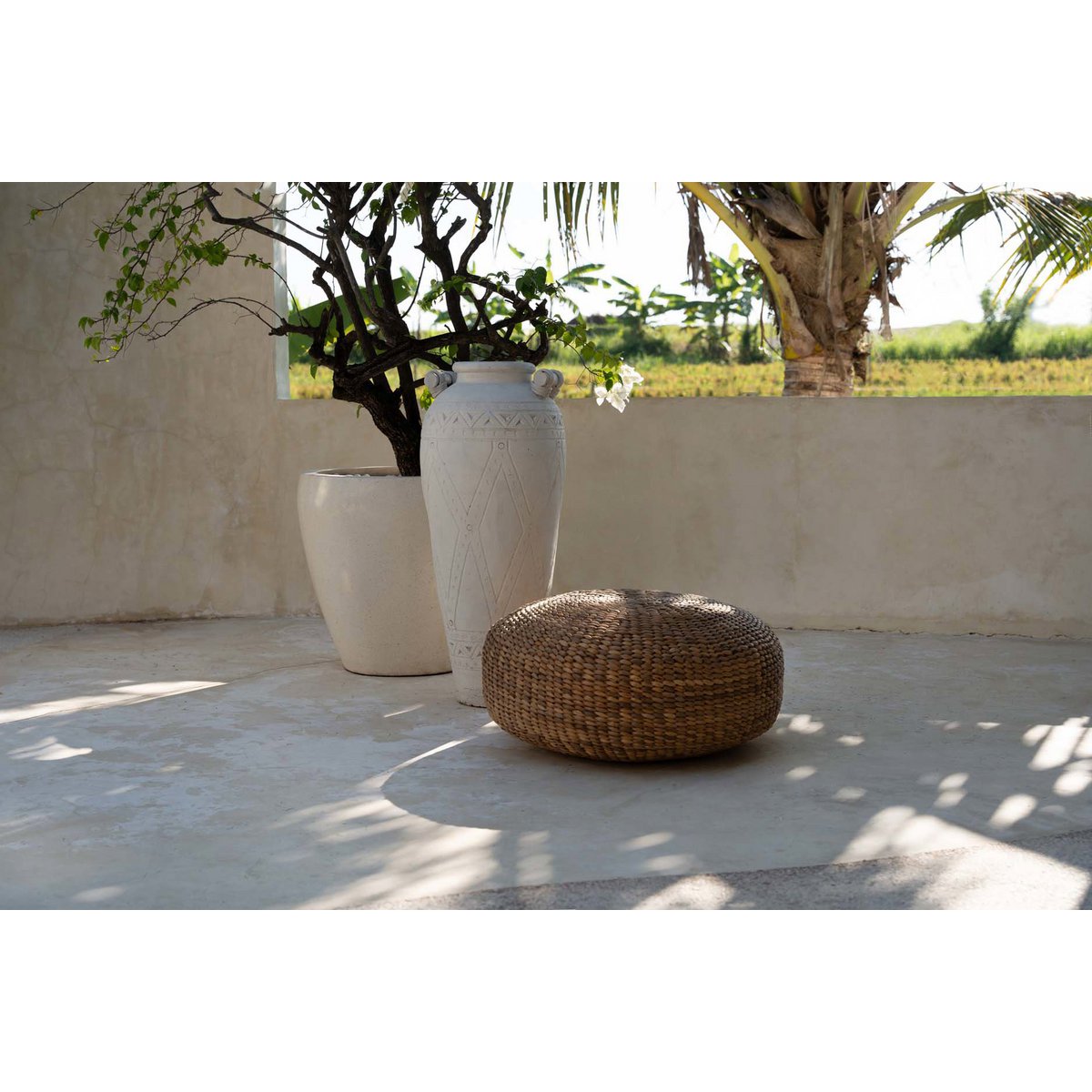 Natural Hyacinth Pouffe Ottoman - Medium Size