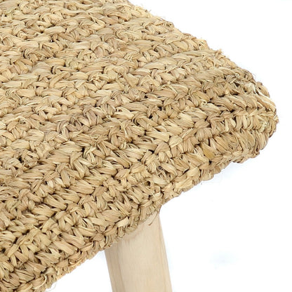 Teak Raffia Bench - Natural Woven Accent Bench for Indoors
