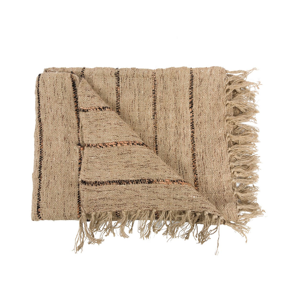 Cotton Throw Blanket - Beige Black Plaid