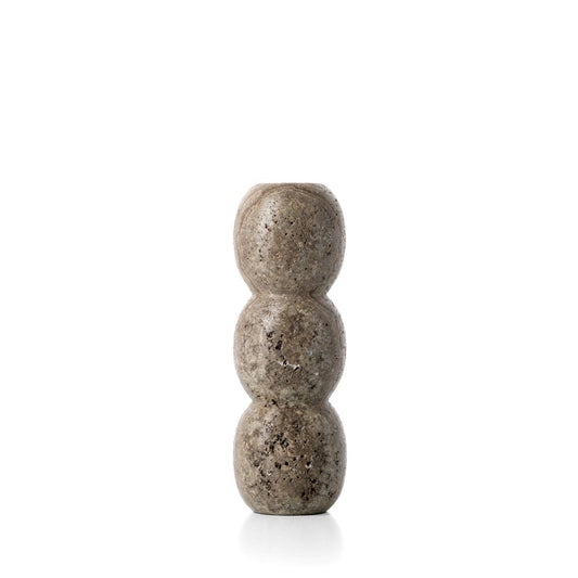 Travertine Taper Candle Holder – Grey Stone Totem Design, Large