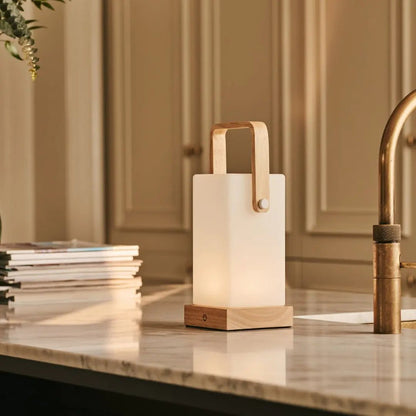 Wooden Table Lamp – Light Brown, Cordless & Rechargeable