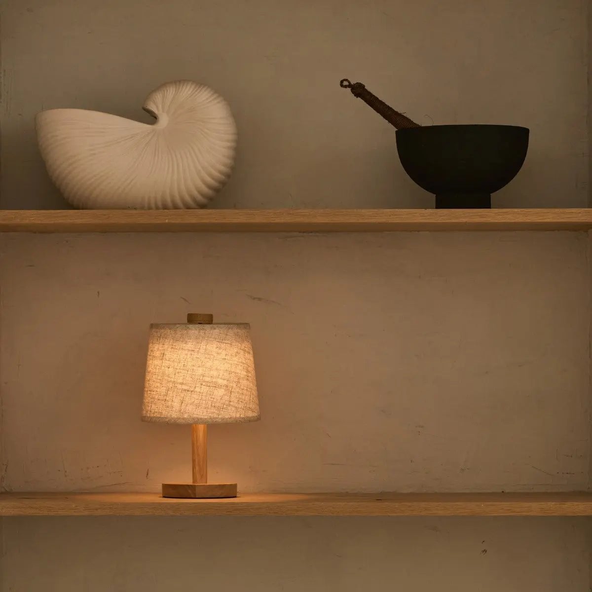 Wooden Cordless Table Lamp – Light Brown Rechargeable Linen Rover