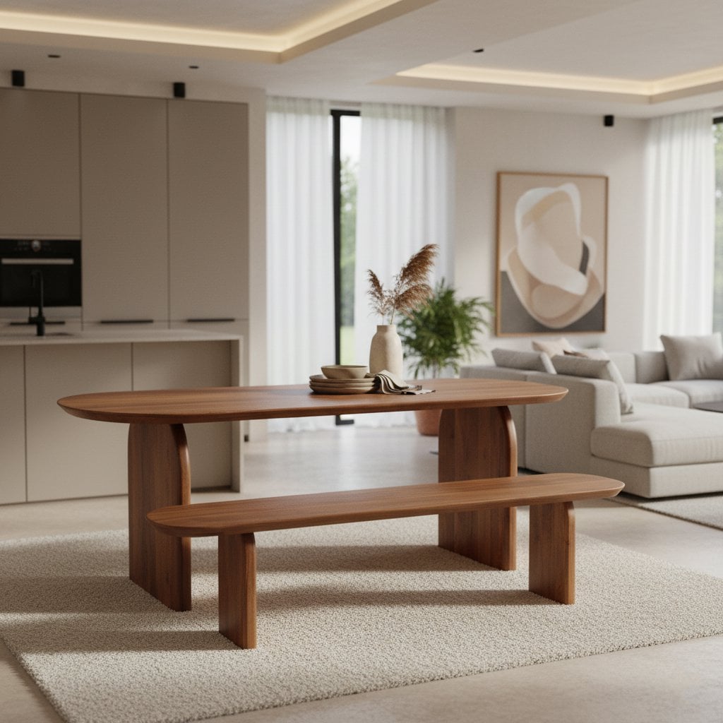 Mango Wood Dining Bench - Brown Bullnose - 180-240cm