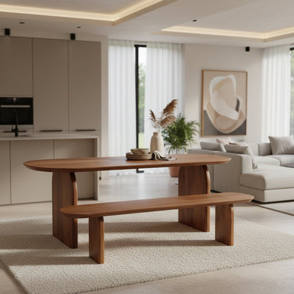 Mango Wood Dining Bench - Brown Bullnose - 180-240cm