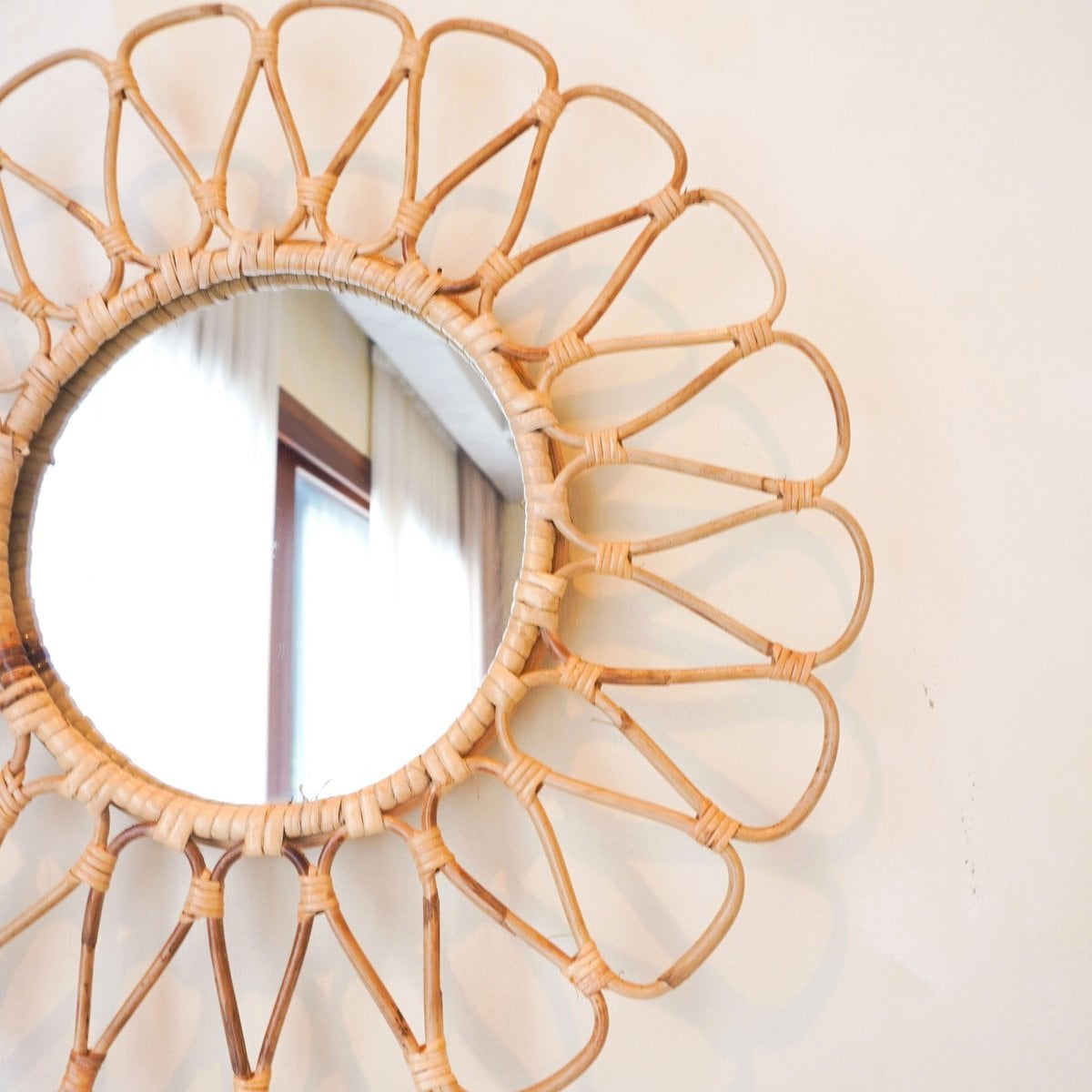 Rattan Wall Mirror - Round Boho Decorative Mirror Handmade 38 cm