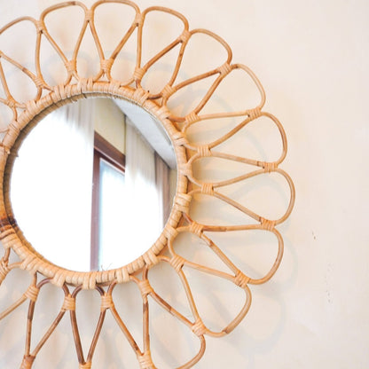 Rattan Wall Mirror - Round Boho Decorative Mirror Handmade 38 cm