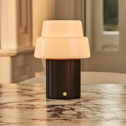 Lio Dark Brown Rechargeable Table Lamp | Cordless, 3 Light Modes & Glass Lampshade