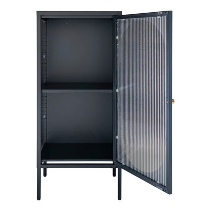Black Steel Display Cabinet - Rippled Glass, Modern Style, 50x35x110 cm