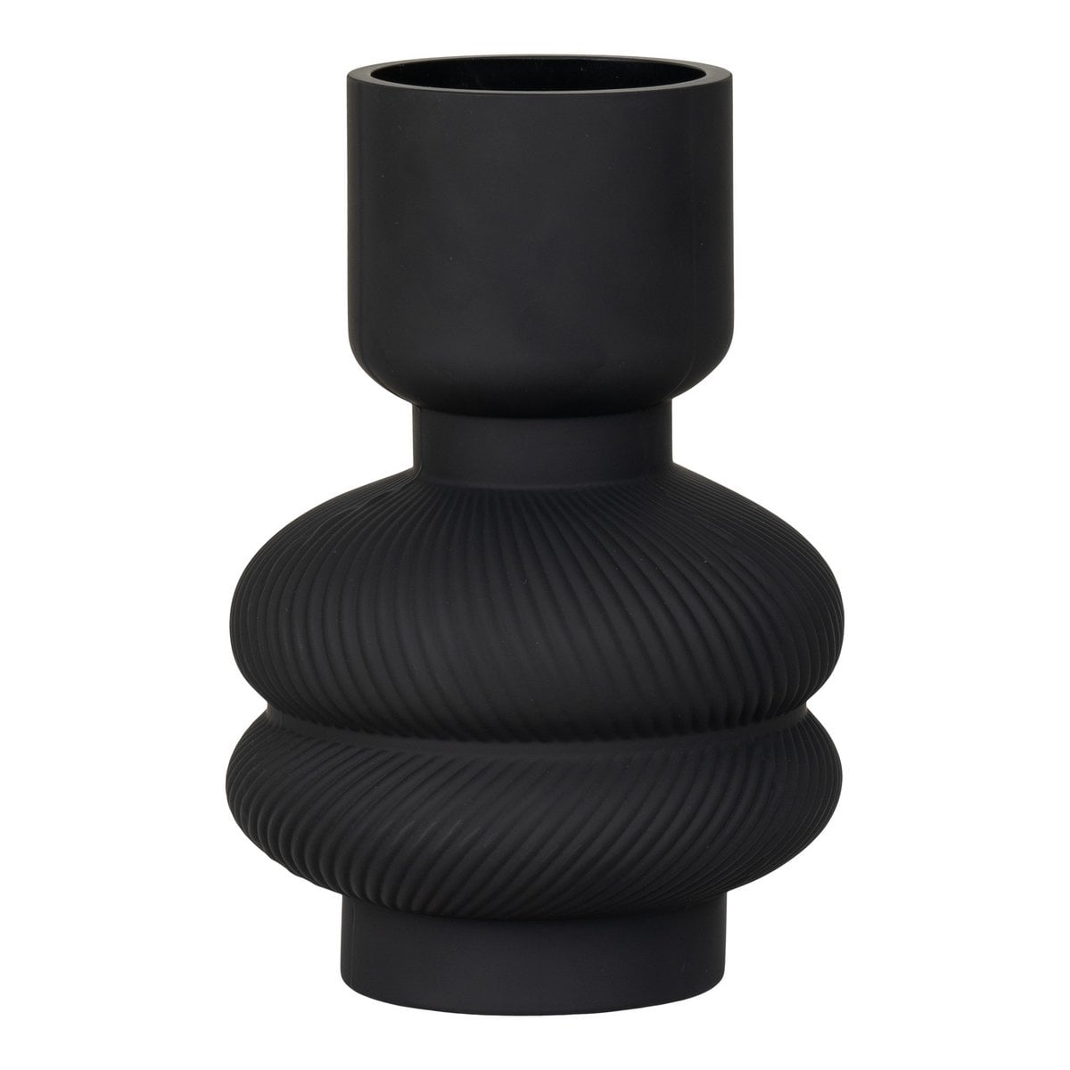 Glass Vase - Black Ribbed Modern Decor, Ø15x22cm