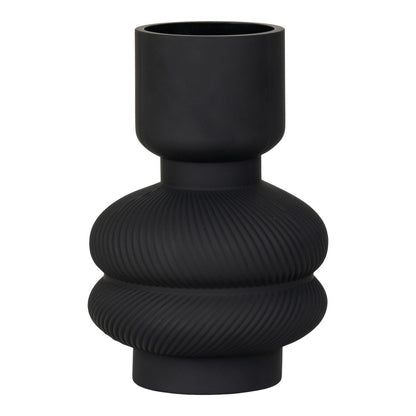 Glass Vase - Black Ribbed Modern Decor, Ø15x22cm