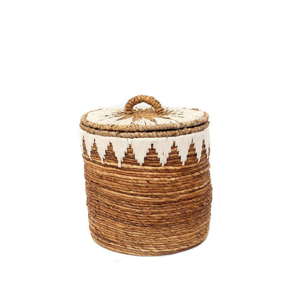 Banana Fiber Laundry Basket - Medium Stitched Storage with Lid