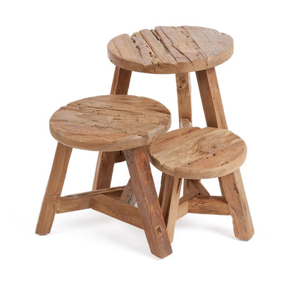 Teak Yatai Stool - Natural Wood Accent Piece - Medium