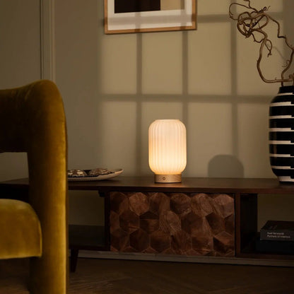Rubberwood Table Lamp – Light Brown Rechargeable Lamp with 3 Light Modes