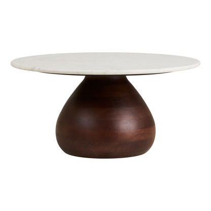Mango Wood & Marble Coffee Table – Dark Brown/White, Ø70cm