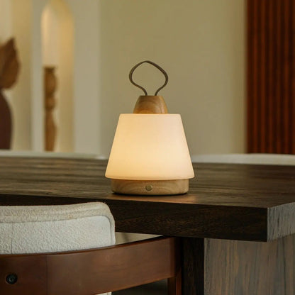 Rechargeable Table Lamp - Brown Wood & Leather, Dimmable