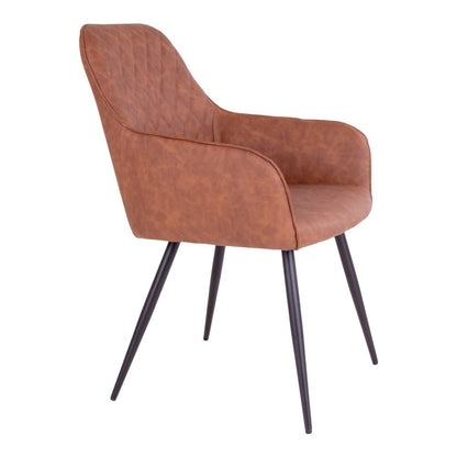 PU Leather Dining Chairs - Brown Steel Frame, Set of 2