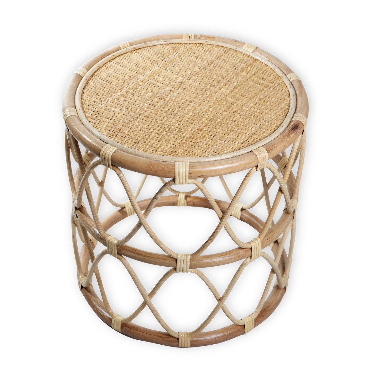 Round Rattan Side Table – Small Boho Coffee Table – Bedside Table Rattan Beige – Handmade Table Made of Natural Rattan (Ø 45 cm) MUARA