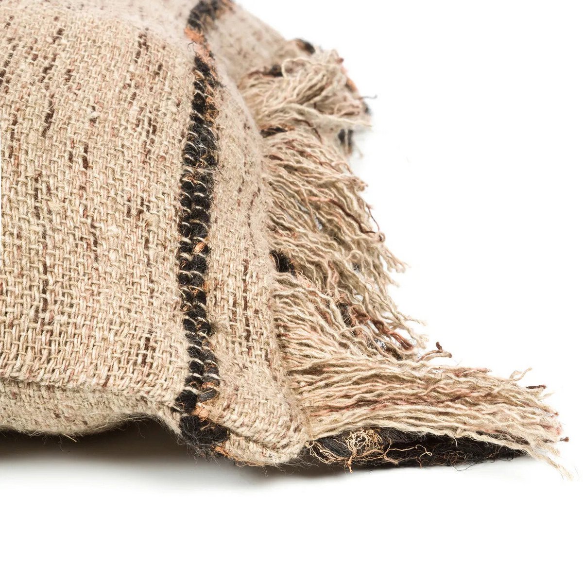 Cotton Boho Cushion Cover - Beige & Black - 40x40 cm