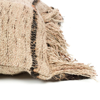 Cotton Boho Cushion Cover - Beige & Black - 40x40 cm