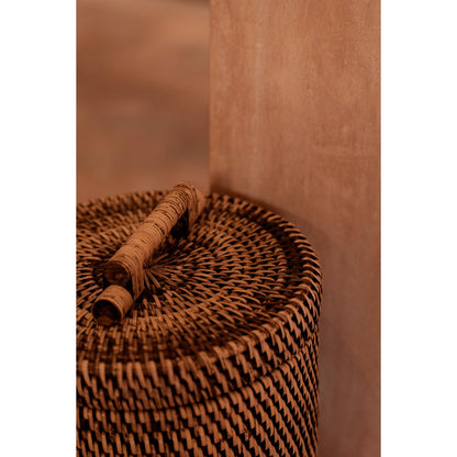 Rattan Storage Basket – Natural Brown Lidded Bin