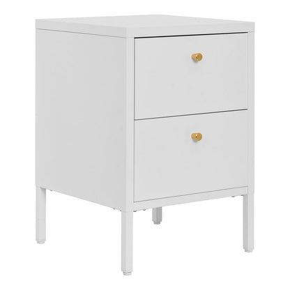 Steel Bedside Table - White 2-Drawer Chest for Bedroom Storage