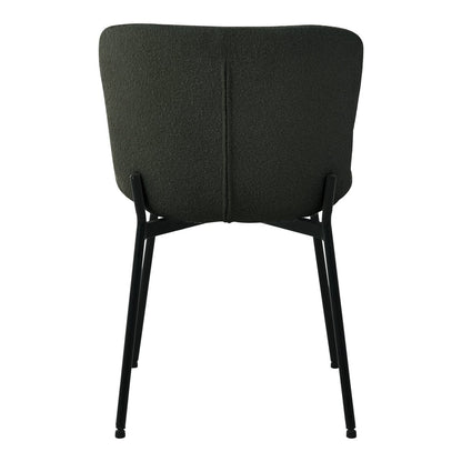 Bouclé Dining Chairs - Dark Green with Black Legs - Set of 2