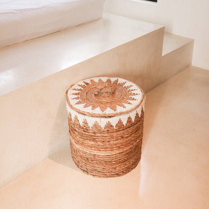 Laundry Basket with Lid Handwoven from Banana Fibre EMPAT Large Decorative Hamper Basket with white Cotton Macrame (2 sizes)