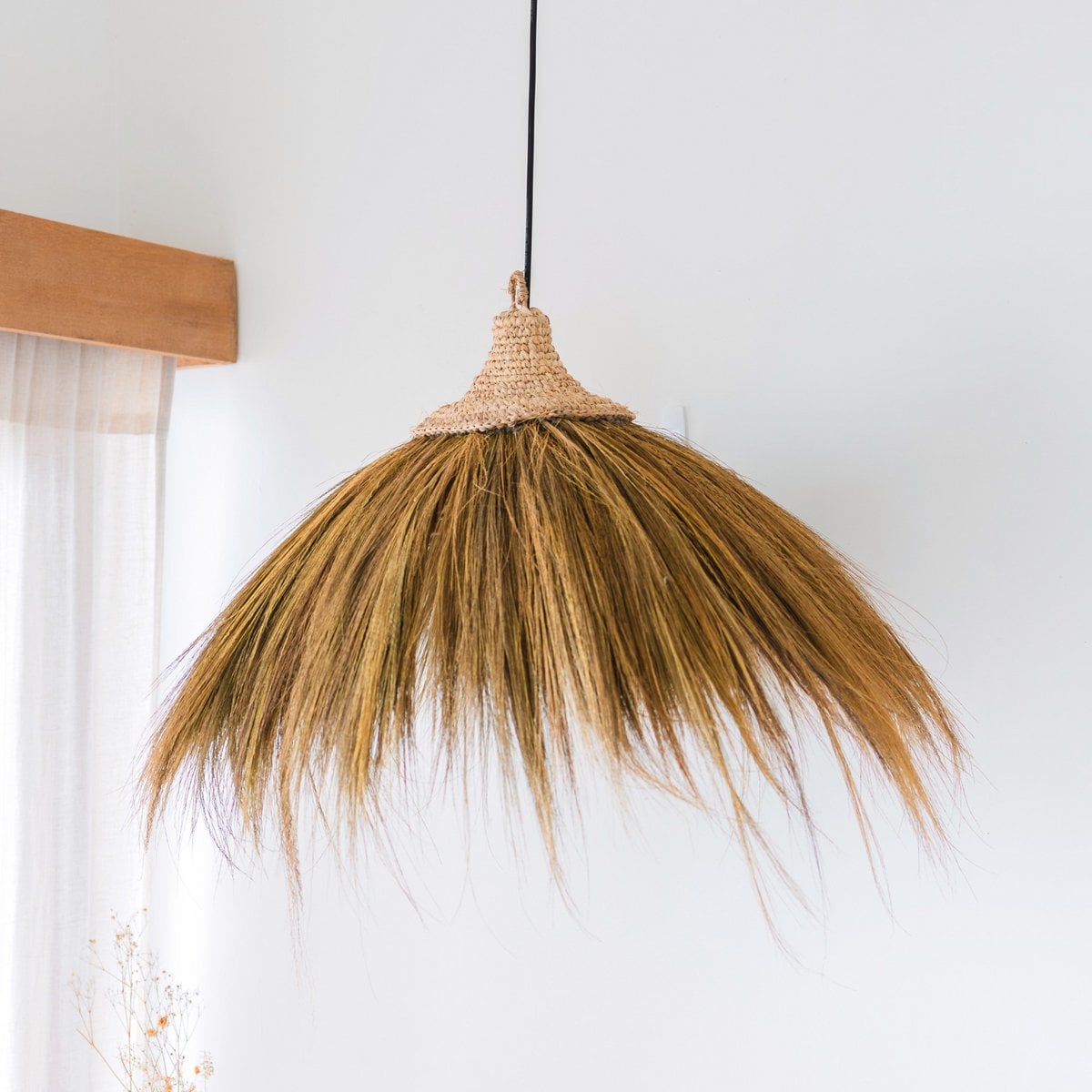 Seagrass Pendant Light - Natural Boho Lampshade with Fringes, 53cm