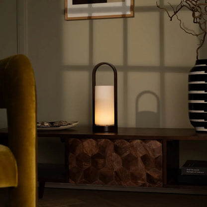 Scandinavian Wooden Table Lamp – Cordless Dimmable LED, Dark Brown