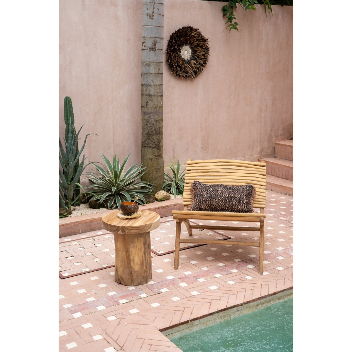Solid Teak Wood Side Table - Organic Modern Accent Table - Natural