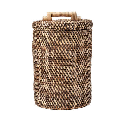 Rattan Storage Basket – Natural Brown Lidded Bin