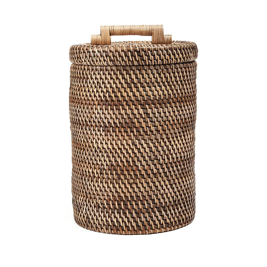 Καλάθι Αποθήκευσης από Rattan – Καφέ Φυσικό Κάδος με Καπάκι