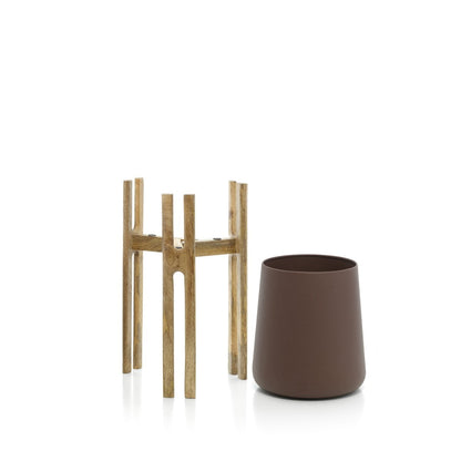 Concrete and Wood Planter - Modern Style - Natural Brown - Medium