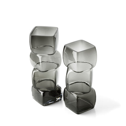 Recycled Glass Vase - Modern Cubes Design, Dark Grey - Large