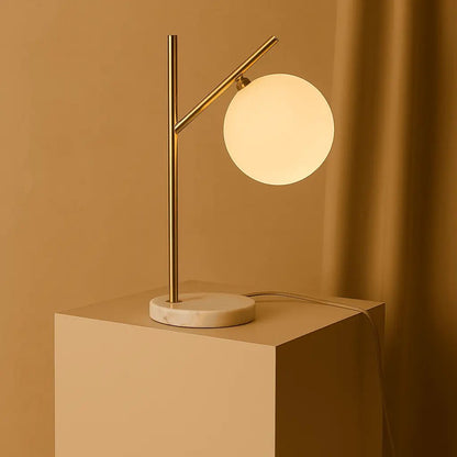 Marble Table Lamp with Frosted Glass – Modern Bedside Lamp