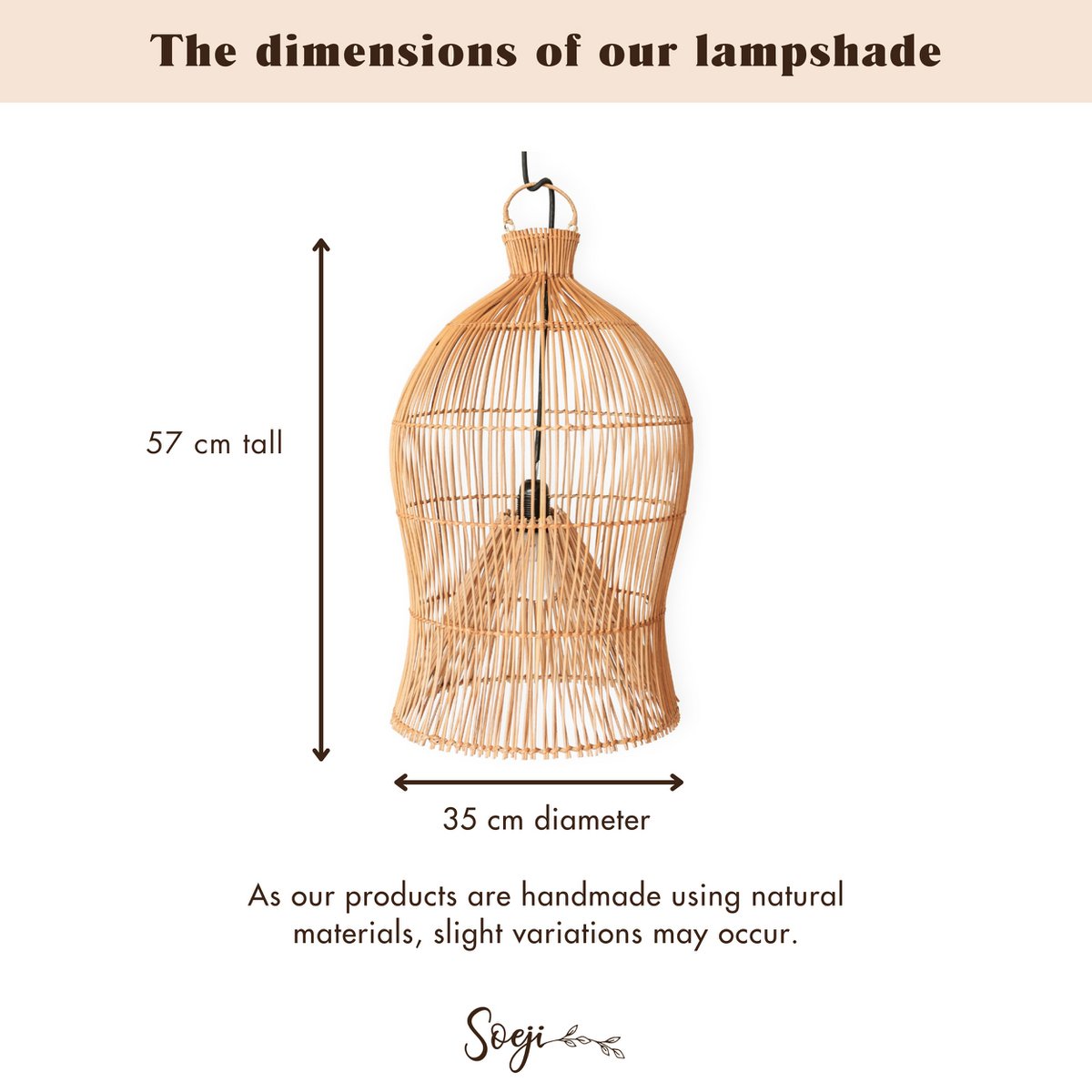Rattan Lampshade – Boho Pendant Lamp – Ceiling Lamp Hanging – Boho Ceiling Light MAHARA (Ø35 cm)