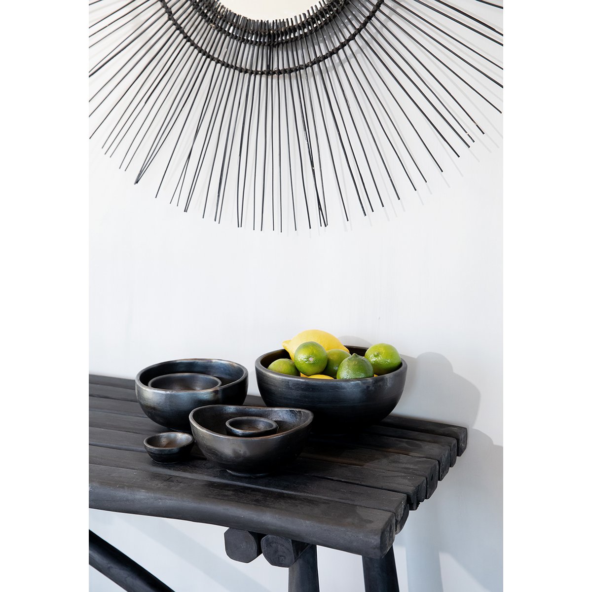 Terracotta Curved Bowls – Black Burned Finish, Set of 3