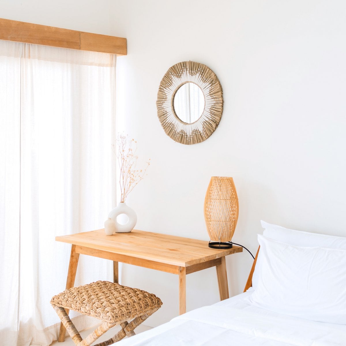 Seagrass Wall Mirror – Round Boho Mirror with Cotton Fringe, 60cm